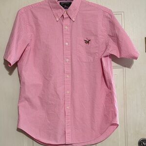 American Living Men’s Pink Gingham Short-Sleeve Button-Down Shirt